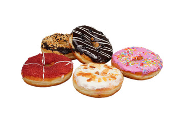 Collection of donuts in a pile isolated transparent