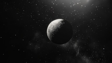 A minimalist representation of the cosmos, characterized by a dark and foreboding atmosphere. The artwork features simple yet striking elements, 