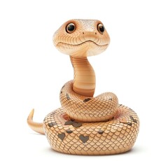 3D illustration of a cheerful snake with a heartshaped pattern, isolate on white background, side view, natural lighting, detailed scales and cute design