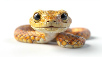 Fototapeta premium 3D illustration of a cute snake with big eyes, isolate on white background, front view, soft lighting, detailed scales and playful expression
