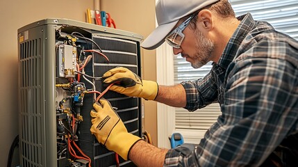 Technician Working on an Air Conditioner Unit