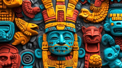 Obraz premium Vibrant Aztec Mayan Symbols with Intricate Colorful Details