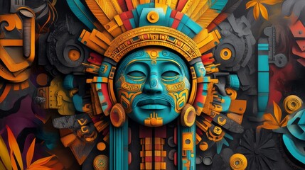 Vibrant Aztec Mayan Symbols with Intricate Colorful Details