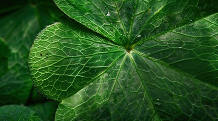 Close-up of a Green Leaf with Water Droplets