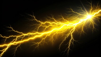 A blazing yellow lightning bolt illuminates a black canvas, surrounded by a halo of white electricity that courses