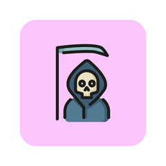 Death line icon. Skeleton, scythe, fear. Horror movie concept. can be used for topics like cemetery, funeral, Halloween