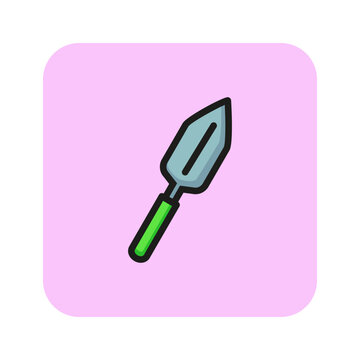 Garden trowel vector line icon. House, garden, instrument. Implements concept. Vector illustration can be used for topics like hobby, gardening, utensils