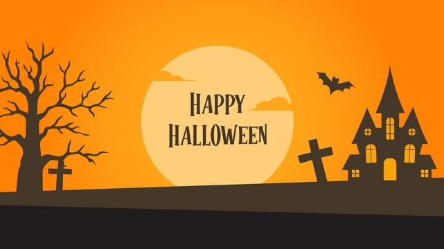 Happy Halloween Animation 4K.Scary Background With Bats,Spooky Tree,And Horror House Suitable For Halloween Event Footage HD