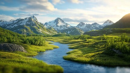 Fototapeta premium 3D Mountains and Rivers in Mesmerizing Landscape Depth