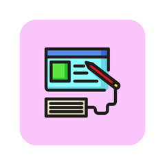 Online article vector line icon. Writing, studying, online. Vector illustration can be used for topics like education, science, journalism