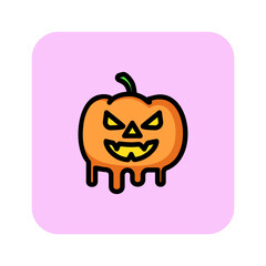 Melting wicked pumpkin line icon. Decoration, candy, monster. Halloween concept. Can be used for topics like celebration, evil, witchcraft