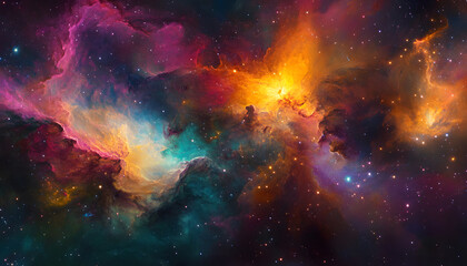 Naklejka premium Galaxy Dreamscape: A vibrant, colorful galaxy with swirling stars and nebulae, evoking a sense of cosmic wonder.