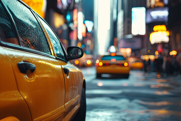 Generated Taxi cab driving through a bustling city center
