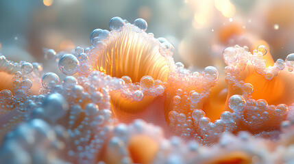 Naklejka premium Bubbles merging to create intricate designs, organic shapes, whimsical and detailed