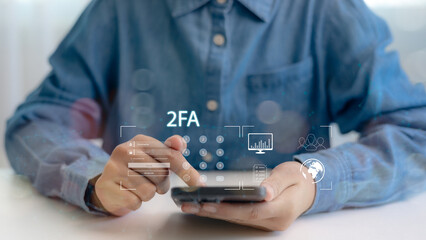 Data protection with 2Fa, Two-Factor Authentication, Cybersecurity and privacy protect data. Internet network security technology. Encrypted data. Personal online privacy. Cyber hacker threat.