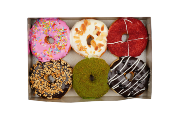 Donuts in a box isolated transparent