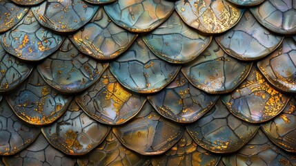 Close-up of Shiny, Iridescent, Gold-Accented Scales