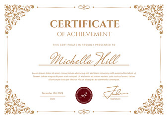 Elegant classy certificate with elegant text and decorative floral, editable text