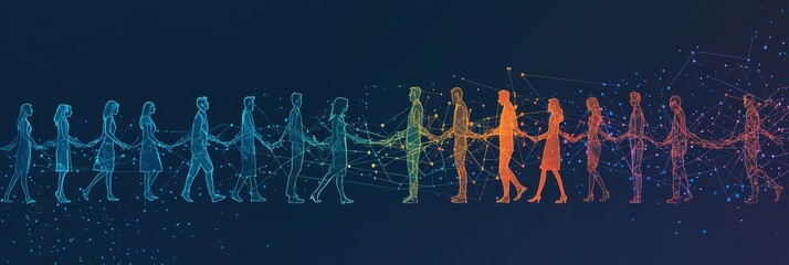 Fototapeta premium A chain of people, symbolizing collaboration, unity, shared purpose, networking, and connection.
