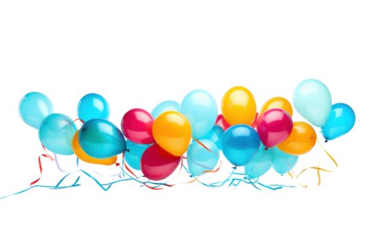 A single large balloon tied with multiple ribbons in vibrant colors, perfect for celebrations and events isolated on white background