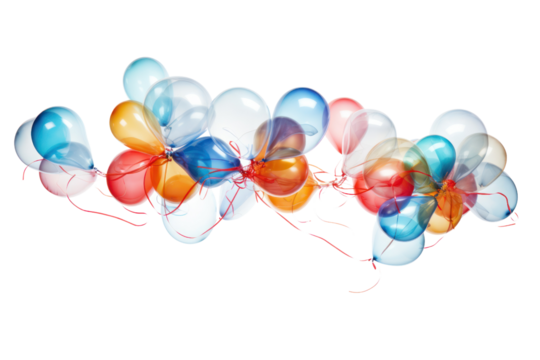 A single large balloon tied with multiple ribbons in vibrant colors, perfect for celebrations and events isolated on white background