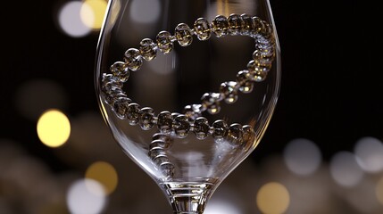 84. Artistic representation of a DNA strand contained within a glass, highlighting the elegant twists of the helix and the clarity of the glass