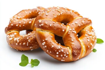 A close-up of a freshly baked pretzel sprinkled with salt, a classic German baked good, a delicious treat, a perfect snack, a symbol of German culture.