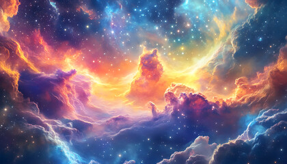 Fototapeta premium Galaxy Dreamscape: A vibrant, colorful galaxy with swirling stars and nebulae, evoking a sense of cosmic wonder.