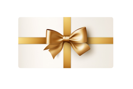 A minimalistic voucher with a golden bow at the top corner, adding a touch of luxury and elegance isolated on white background