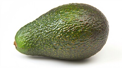 107. Close-up of a single avocado placed on a clean white background, showcasing the vibrant green color and the natural texture of the fruit, representing its superfood qualities