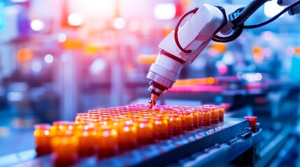Robotic Arm Inspecting Product on Factory Conveyor Belt