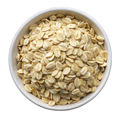 Oat flakes on white bowl top view isolated on transparent background