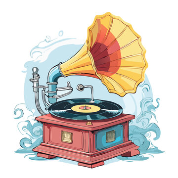 vintage gramophone with yellow horn clip art preview