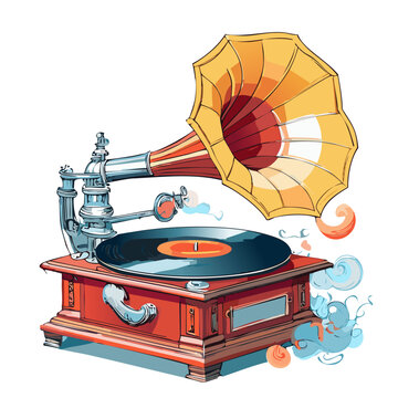vintage red gramophone playing music clip art preview