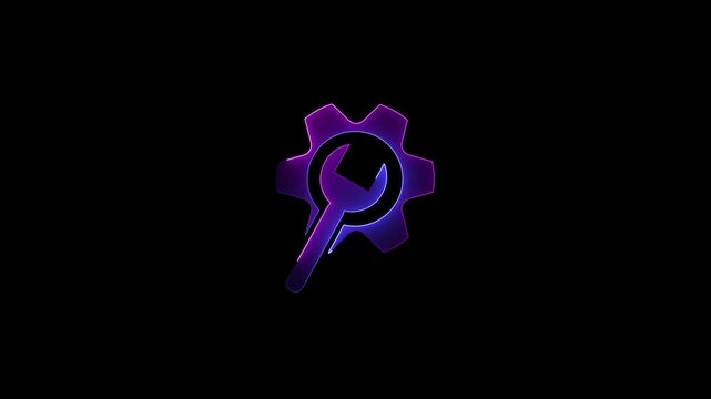 Neon Glowing Settings Gear and rance Icon animation.  4k animation 