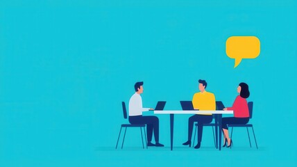 Group discussion on streamlining workflow, business meeting, flat design illustration