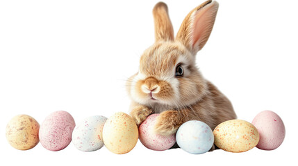 easter bunny with eggs isolated on white background 