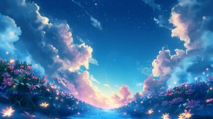 mistery fantasy background of anime with flowers