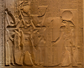 Wall Reliefs at the Temple of KOM Ombo at Aswan Egypt.