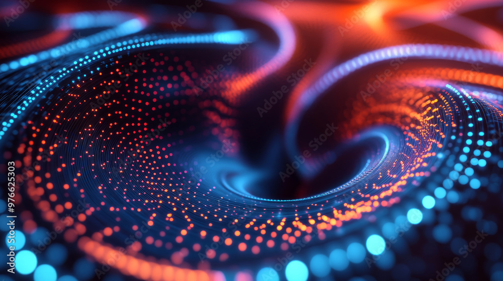 Poster 3d torus composed of dots and lines. concept of electromagnetic force fields. science and physics ba