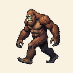 Fototapeta premium A large bigfoot walking across a white background. 