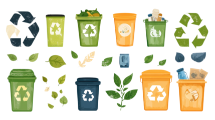 recycle bin icon set isolated on white background 