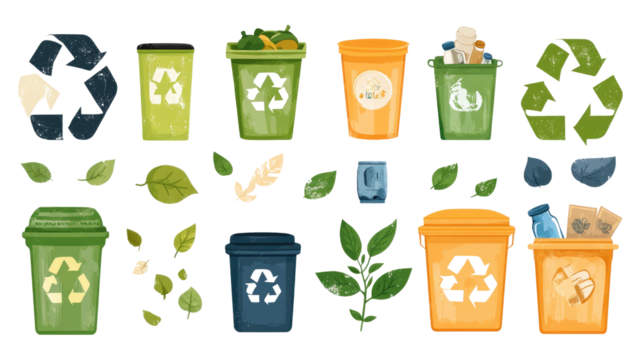 recycle bin icon set isolated on white background 
