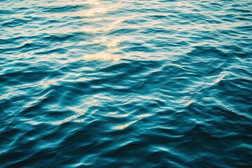 Water background texture. Sea surface in sunset light. Breezy wavy seawater. Sea water texture. Teal blue ocean view. Fresh water of lake. Relaxing natural photo wallpaper. Still water surface, ai