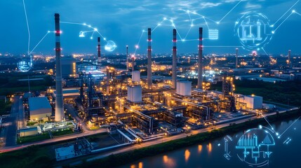 Fototapeta premium A factory with a lot of power lines and a lot of smoke coming out of the top