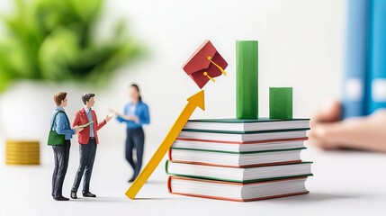 Economic inflation trends impacting education costs shown with a stack of textbooks and rising fees students and educators in discussion