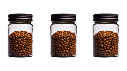 Isolated coffee bean in a glass jar on a white background with clipping path, PNG collection, PNG image, PNG files, Generative art.