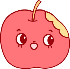 groovy face apple bite in cute back to school illustration set