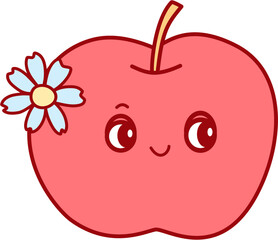 groovy face apple in cute back to school illustration set