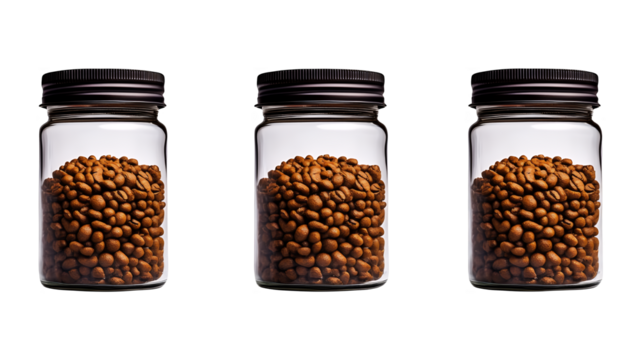 Isolated coffee bean in a glass jar on a white background with clipping path, PNG collection, PNG image, PNG files, Generative art.